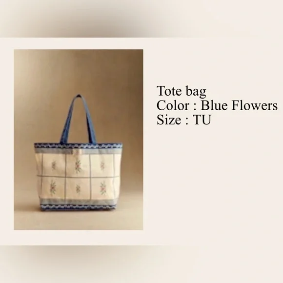 Sezane x Baziszt Blue Floral Tote Bag Brand New - Picture 5 of 5